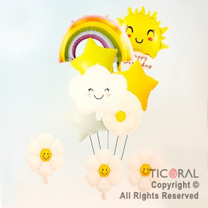 SET DE GLOBOS METALIZADO ARCO IRIS-NUBES-ESTRELLAS-FLORES-SOL 10 UNIDADES X 1